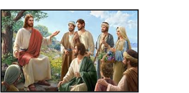 Jesus sitting and talking with people in an outdoor setting